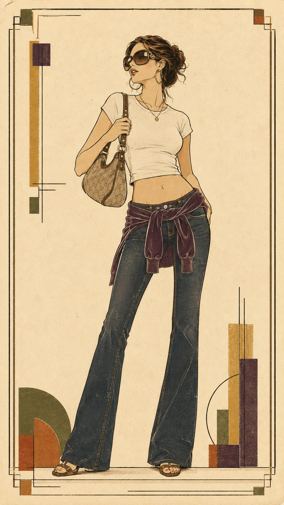 Fashion plate — Y2K look on aged ivory paper